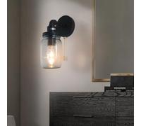 QYYZTQY Vintage Pull Cord Lamp with Glass Lampshade Wall Black Iron Indoor Industrial Not Included for Bedroom Kitchen Living Room (2 Packs,Black)