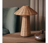 QYYZTQY Vintage Rattan Table Lamp Boho Mushroom Lamp Rustic Wicker Bedside Nightstand Light Handwoven Column Table Lamps for Living Room Office Entryway Shop Lighting