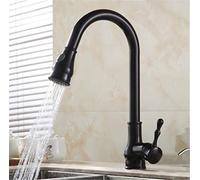 QYYZTQY Vintage Retro Antique Brass Kitchen Faucet with Pull out Spray Head and 360 Degree Swivel Hot Cold Water Mixer Tap Single Handle Black Finish