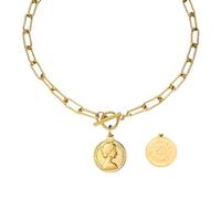 QYYZTQY Vintage Silver Necklaces for Women Men Punk Thick Chain Necklace A Queen Elizabeth Round Coin Rocker Charm Toggle Clasp