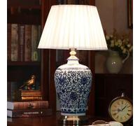 QYYZTQY Vintage Table Lamps Ceramics Decorative Table Lamp American Country Style Bedside Lamp Fabric Shade E27 Living Room & Bedroom Hotel Table Lamp