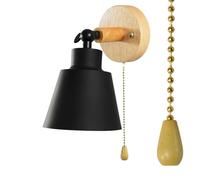 QYYZTQY Vintage Wood Wall Light with Pull Cord - Rotatable, Nordic Style for Bedroom Entrance Living Room (Gray)