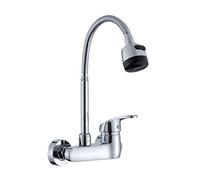 QYYZTQY Wall Mount Faucet Chrome-Plated, Wall-Mounted Multi-Function, Kitchen, Sink, Balcony Laundry Pool, Hot and Cold Mixing Valve, in-Wall Installation, Faucet-Curved Rotating Tube(Curved Moon