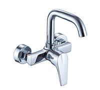 QYYZTQY Wall Mount Faucet Copper, Chrome, Wall-Mounted Multi-Function, Kitchen, Sink, Hot and Cold Water, in-Wall Installation, Balcony Laundry Pool, Faucet-Big Bend(Seven-Shaped Tube)
