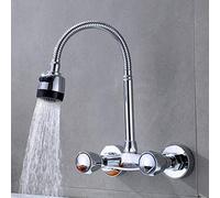 QYYZTQY Wall Mount Faucet Wall-Mounted Multi-Function, Copper, Chrome, Kitchen, Sink, Double Handle, in-Wall mounting, Hot and Cold Mixing Valve, Balcony Laundry Pool, Faucet-Bend Section(Tube)