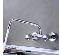 QYYZTQY Wall Mount Faucet Wall-Mounted Multi-Function, Copper, Chrome, Kitchen, Sink, Double Handle, in-Wall mounting, Hot and Cold Mixing Valve, Balcony Laundry Pool, Faucet-Bend Section(Inclined