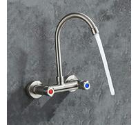 QYYZTQY Wall Mount faucets, 304 Stainless Steel, Wall-Mounted, Two Handle Kitchen Faucet,Hot Water Sink, Balcony, Laundry Pool-Big Bend(Big Bend)