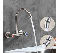 QYYZTQY Wall Mount faucets, 304 Stainless Steel, Wall-Mounted, Two Handle Kitchen Faucet,Hot Water Sink, Balcony, Laundry Pool-Big Bend(Large Curved Pipe Swinging Mouth)