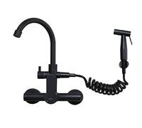 QYYZTQY Wall Mount Kitchen faucets, Spray, Double-Hole, Black, 304 Stainless Steel, Sink, Laundry Pool, Wall-Mounted,Hot Water Faucet-Big Bend(Big Bend)