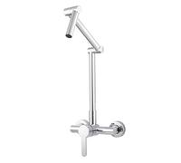 QYYZTQY Wall Mounted 360° Rotation Sink Taps Mixer with Pull out Spray Folding Kitchen Faucet Chrome Single Mode Shower Head
