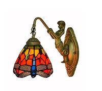 QYYZTQY Wall Red Dragonfly Style Wall Lamp Stained Glass Lampshade with Mermaid Lamp Arm Wall Light Fixtures for Patio, Stairs, Hallway, Living Room, Bedroom