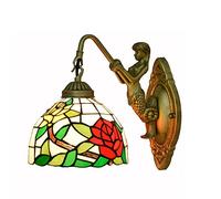 QYYZTQY Wall Rustic Style Bedside Wall Mount Lamp Rose Flower Stained Glass Lampshade Wall Light Fixtures for Patio, Stairs, Hallway, Living Room, Bedroom