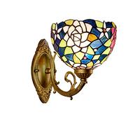 QYYZTQY Wall Sconces 7.8Inch Blue Rose Style Stained Glass Luxurious Wall Lamp E26/E27 Base Wall Light Fixtures for Home, Bedroom, Farmhouse, Porch, Garage