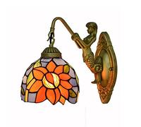 QYYZTQY Wall Sunflower Style Bedside Wall Mount Lamp 6 Inch Stained Glass Lampshade Wall Light Fixtures for Bedroom Bedside Living Room Hallway