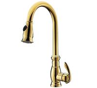 QYYZTQY Water-Tap Bathroom Tap Kitchen Faucets Brass Polished Gold Basin Faucet Pull out Handle Single Hole Sink Crane Taps Hot Cold Deck Mounted/a