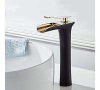 QYYZTQY Waterfall Bathroom Brass Hole, Hot and Cold Water Vanity Sink Single Handle Basin Mixer Tap, Black Antique, High(Black Gold,High)