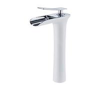 QYYZTQY Waterfall, Brass, Hot&Cold Lever Single Hole Bathroom Basin Sink Mixer Tap, White Gold, High(Silver,High)