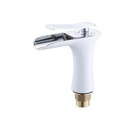 QYYZTQY Waterfall, Brass, Hot&Cold Lever Single Hole Bathroom Basin Sink Mixer Tap, White Gold, High(Silver,Short)