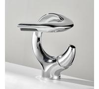 QYYZTQY Waterfall Faucet Creative S Shaped Basin Mixer for Bathroom & Bathtub Hot/Cold Copper Tap with Ceramic Valve Water Saving Bright Chrome Finish