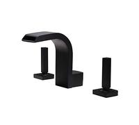QYYZTQY Waterfall Sink Black Brass Cold and Hot Water Bathroom Mixer Double Handles 3 Holes Deck Mounted Lavatory Basin Faucet