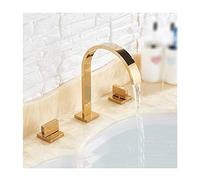 QYYZTQY Waterfall Sink Brass Cold and Hot Water Bathroom Mixer Faucet Deck Mounted 3 Hole Double Handle Lavatory Basin Faucet,Gold(Gold)