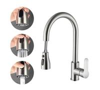 QYYZTQY Waterfall Stainless Steel Single Hole Pull out Spout Kitchen Sink Mixer Tap, Cold Hot Dual Purpose Splash Proof Faucet for Laundry Utility RV(One Click Stop 02)