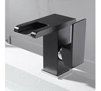 QYYZTQY Waterfall Tap led, taps for Basin Brass, 3 Colors Changing Bathroom Faucet, Handle Single Hole Cold and Hot Water Mixer Vanity Sink Tap,Black,Short