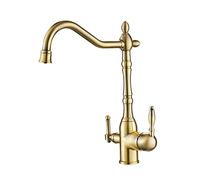 QYYZTQY Way Kitchen Sink Tap - in 1 Drinking Mixer Faucet with Swivel Spout Pure Water Filter Dual Lever Gold Finish for Kitchens