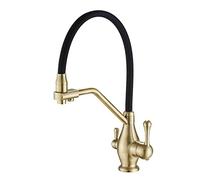 QYYZTQY Way Water Filter Faucet Drinking Faucets Brass Multifunction in 1 Kitchen Mixer Faucet-Grey(Brushed Gold)