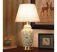 QYYZTQY White Ceramic Table Lamp Linen Shade Sleek 22" Tall Floral Large Porcelain Table Lamp Bird Flower Bedside End Lamp Farmhouse Vintage Nightstand Lamp for Living Room Desk Bedroom Home Office