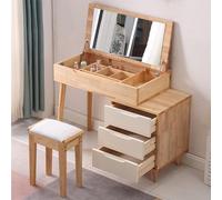 QYYZTQY White Makeup Vanity Set 3 Color Touch Screen Dimming Mirror and Drawers Wooden Dressing Table for Bedroom with Upholstered Stool,One Color,One Size