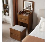 QYYZTQY White Makeup Vanity Set 3 Color Touch Screen Dimming Mirror and Drawers Wooden Dressing Table for Bedroom with Upholstered Stool,Brown,One Size