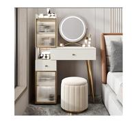 QYYZTQY White Makeup Vanity Table with Mirror & Chair Set Dressing Table with Nightstand & Glass Shelves Storage Drawers for Beauty Essentials Elegant Makeup Furniture