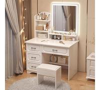 QYYZTQY White Set with Touch Screen HD Mirror Stool 4 Drawers Makeup Vanity Dressing Table for Women and Girls Bedroom