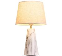 QYYZTQY White Table Lamps for Bedroom Metal Marble Grain Entry Table Lamp Linen Shade Nordic Bedside Nighting Light Contemporary Nightstand Lamp for Living Room Desk Home Office Decorative