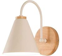 QYYZTQY White Wall Lamp Iron Lampshade Retro Wall Light E27 Wood Base Indoor Wall for Bedroom Study Room Living Room Hallway