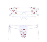 QYYZTQY Women Bikini Kawaii Heart Embroidery Bandeau Swimsuit Tiny String Sliding Top Tie Side Thong Anime Lingerie Set