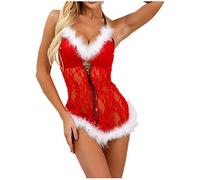 QYYZTQY Women Christmas Lingerie Set V Neck Babydoll Fancy Dress Santa Costume with Garter Belt Xmas Outfit