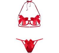 QYYZTQY Women Cute Bowknot Bra and Panties Set Halter Neck Babydoll Lingerie Set Self Tie Straps Teddy Underwear Sleepwear Gift