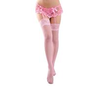 QYYZTQY Women Lace Garter Belt and Stockings Set Suspenders with G-String Panty Satin Bow Skirt Hosiery Mesh Lingerie