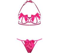 QYYZTQY Women Lingerie Halter Bra and Panty Set Cute Bow Tie Babydoll Sleepwear 2 Piece Strappy Christmas Teddy Outfits