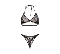 QYYZTQY Women Lingerie Rhinestones Special Words Lace Bra and Panty Set 2 Piece Halter Top Underwear Naughty Sleepwear