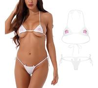 QYYZTQY Women Micro Bikini Set Cute Cat Paw Embroidery Small Bra and Panty Set Kawaii Swimsuit Japanese Anime Triangle Lingerie
