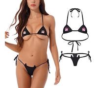 QYYZTQY Women Micro Bikini Set Cute Cat Paw Embroidery Small Bra and Panty Set Kawaii Swimsuit Japanese Anime Triangle Lingerie