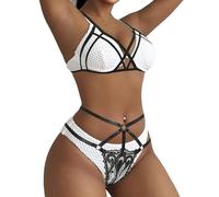 QYYZTQY Women Strapyy Lingerie Elastic Harness Cage Bra and Panty Set Bondagewear Cutout 2 Piece Outfit Body Cross Tops