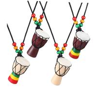 QYYZTQY Women's 4 Pcs Tambourine Necklace Pendant African Jewelry Drum Circle Djembe Charms Wood jewlery