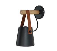 QYYZTQY Wood Lamp Iron Art Shade Nordic Mounted Lamps for Living Room Farmhouse Study Balcony Indoor Wall Wash Light E27 Bedside Lighting Fixture (Color : Black)