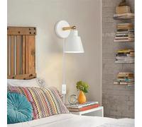 QYYZTQY Wood Light Industrial Lamp Indoor with in Cord and Switches 240° Rotation Wall Vintage Decorative for Bedroom Living Room Restaurant (White,1 Pack)