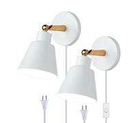 QYYZTQY Wood Light Industrial Lamp Indoor with in Cord and Switches 240° Rotation Wall Vintage Decorative for Bedroom Living Room Restaurant (White,1 Pack)