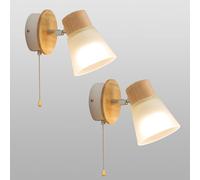 QYYZTQY Wood Light Pull Cord Lamp Rotation Indoor Decorative Wall with Glass Lampshade for Bedroom Living Room (Black,1 Pack)